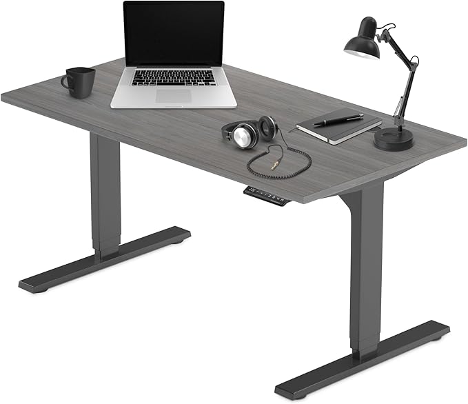 Progressive Desk Standing Desk 60x30. Dual Motor, 3 Stages Height Adjustable Stand up desks for Home Office, 60 inch -Grey Oak, Black Frame