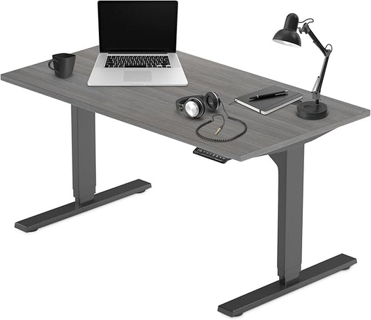 Progressive Desk Standing Desk 60x30. Dual Motor, 3 Stages Height Adjustable Stand up desks for Home Office, 60 inch -Grey Oak, Black Frame