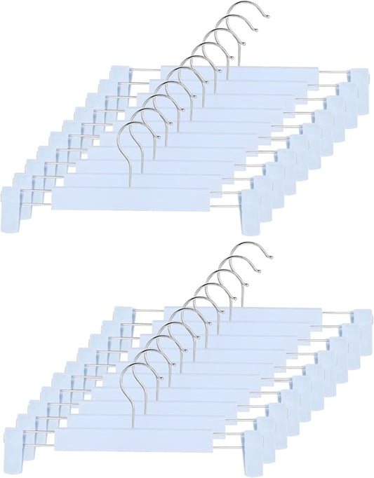 Clothes Pants Hangers, Space-Saving Skirt Holders with 360 ° Swivel Hooks, Adjustable Clips, Trouser Hangers, Clothes Coat Garment Jeans Hangers (20 Pack, Blue)