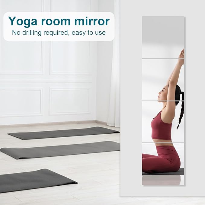 8 Pack 10x10 Inch Acrylic Mirror Tiles, Self-Adhesive Wall Mirror Full Length, Shatterproof Flexible Plastic Mirror Sheets for Bedroom, Home Gym, Door, Frameless Body Mirror