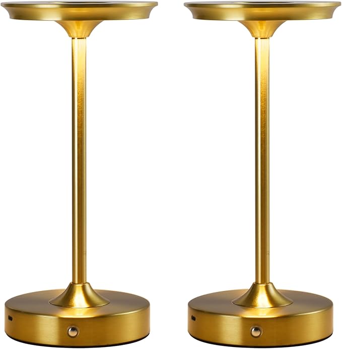 2 Pack Rechargeable Table Lamp, LED Cordless Table Lamp, 5000mAh Battery Operated Portable Table Light,Dimming for Restaurant/Patio/Outdoor(Gold)