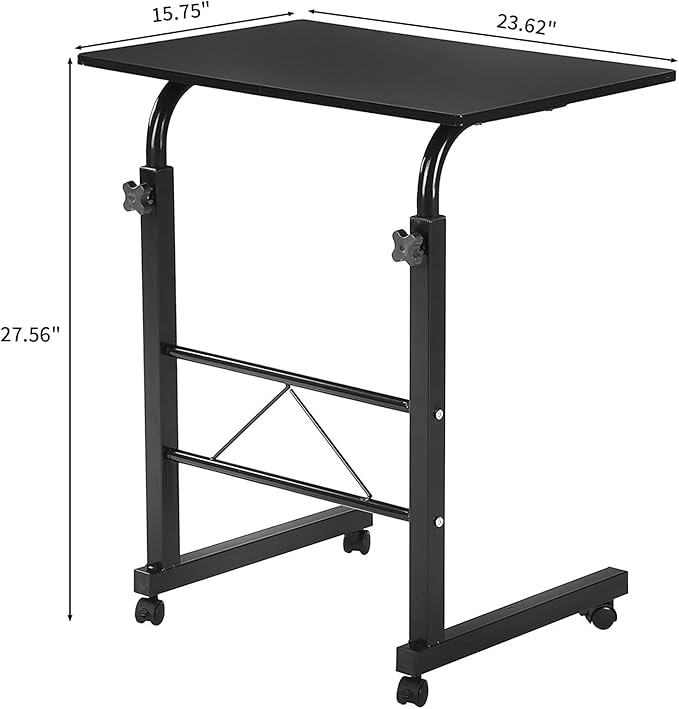 Karl home Side Table Mobile Standing Desk Adjustable Height Portable Laptop Table, TV Tray Computer Workstation Sofa Bed Teble for Home Office, Desktop 23.62" L x 15.75" W, Black