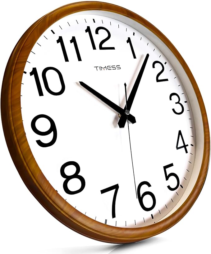 Wall Clock, Classic Wood Style Finish, 13 Inch Non-Ticking Silent Battery Operated Analog Clock, Ideal Retro Decor for Home, Bedroom, Living Room, Kitchen, Bathroom, Office (Wood Yellow)