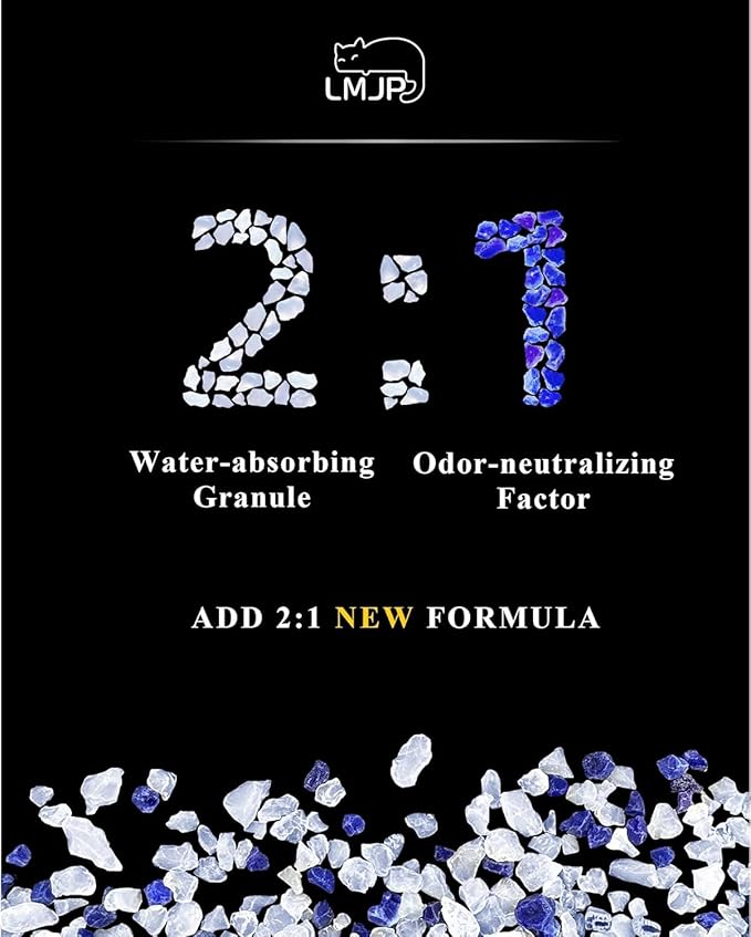 Crystal Cat Litter with Powerful Odor Control, Non-Clumping, Lasts Up to 2 Months, 8.6lb, Rapid Water Absorption, Unscented & Low Tracking Lightweight Blue & White Silica