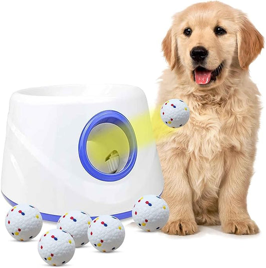 Dog Ball Thrower Launcher,Automatic Ball Launcher for Dogs with 3 Launching Distance 20-45FT,6 2.3 Inch ETPU Tennis Balls,Interactive Dog Toys Indoor Outdoor Ball Thrower Machine for Small/Medium Dogs