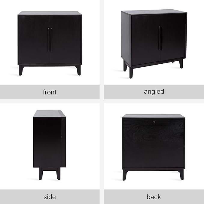 Kate and Laurel McCutcheon Modern Two-Door Mango Wood Floor Storage Cabinet, 30 x 15 x 30, Black, Transitional Living Room TV Stand for Use as Sideboard Buffet Cabinet or Bar Storage Buffet