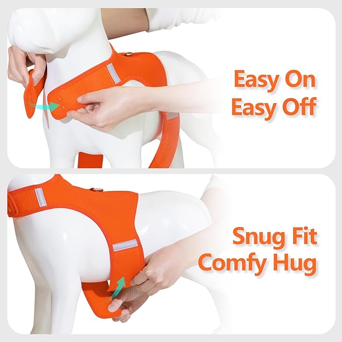 Dog Harness for Puppy – Adjustable Reflective Easy Put On Soft Mesh Vest for Small Dogs with 2 Patches (Orange,L)