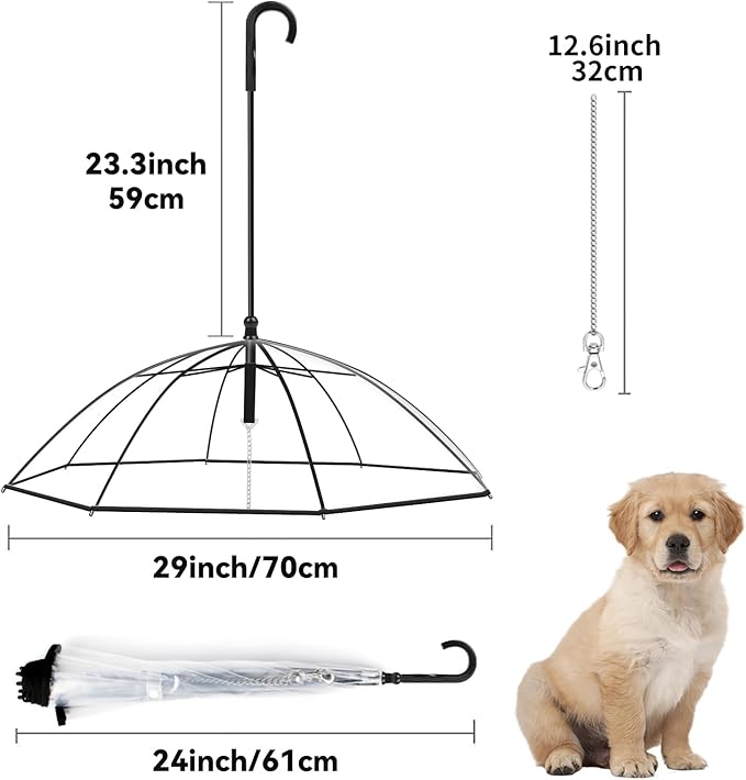 NAMSAN Dog Umbrella for Small Dogs, Clear Dog Umbrella Leash for Rainy Day, Walking Puppy Umbrella with Metal Chain, Self-Assembly, Adjustable