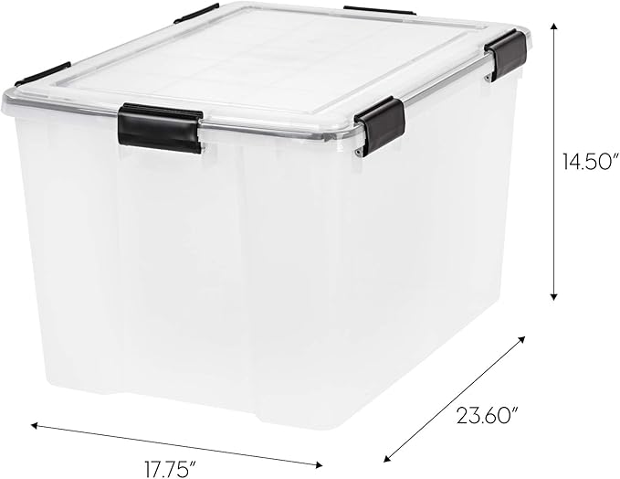 IRIS USA 74 Quart WeatherPro Plastic Storage Bin Tote Organizing Container with Durable Lid and Seal and Secure Latching Buckles, 4 Pack