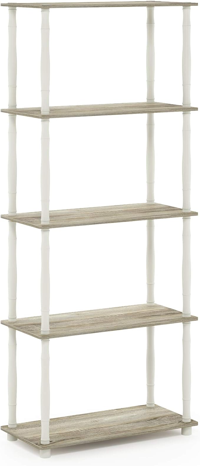 Furinno Turn-N-Tube 5-Tier Multipurpose Shelf / Display Rack / Storage Shelf / Bookshelf, Classic Tubes, Sonoma Oak/White