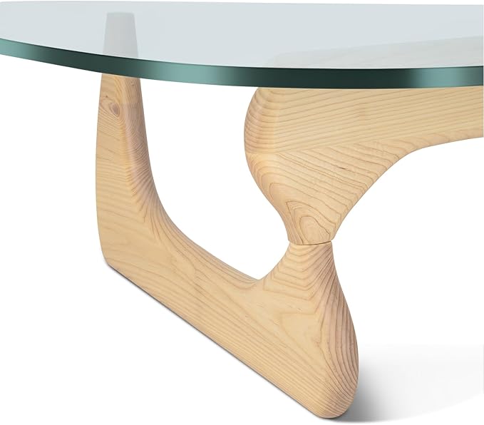 Noguchi Table Triangle Glass Coffee Table Vintage Glass End Table, Solid Wood Base & Triangle Clear Glass Top Modern End Table for Living Room, Patio, Study