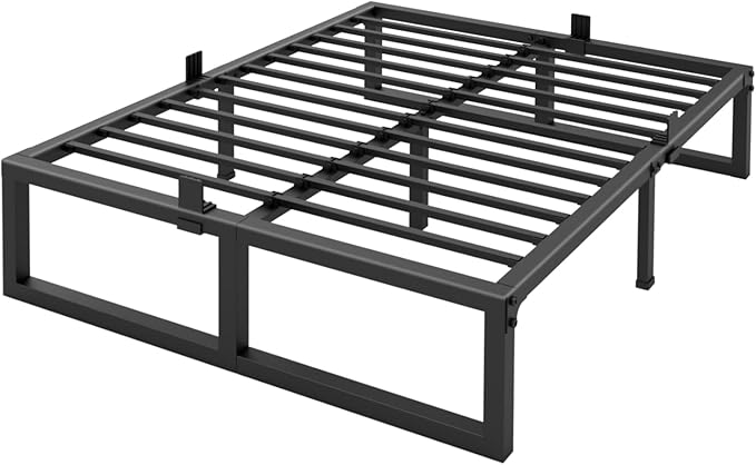 King Bed Frame, 14 Inch High 3500 lbs Metal Platform, Mattress Foundation with Steel Slat Support/No Box Spring Needed/Noise Free/Non-Slip/Easy Assembly
