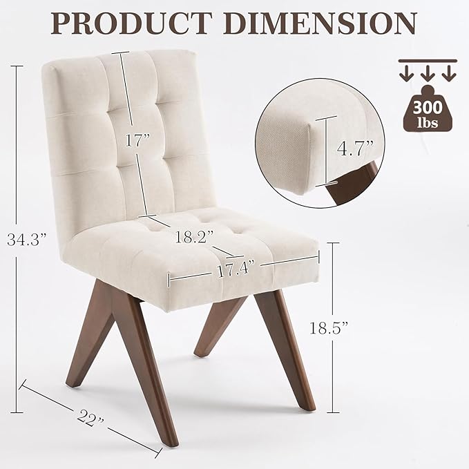 Rowill Modern Upholstered Dining Chairs Parsons Chair Linen Fabric Kitchen Chairs Tufted Armless Dining Room Chairs with Wood Legs Set of 4, Beige