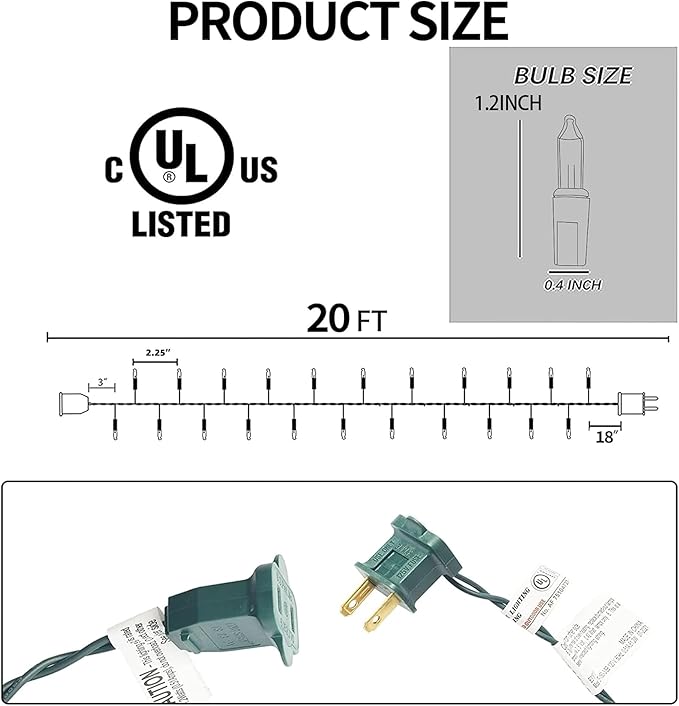 Dazzle Bright Warm White Christmas Mini String Lights, 20FT 100 Count Incandescent Waterproof Fairy Lights Plug in, Connectable Christmas Decorations for Indoor Outdoor Home Party Garden Yard