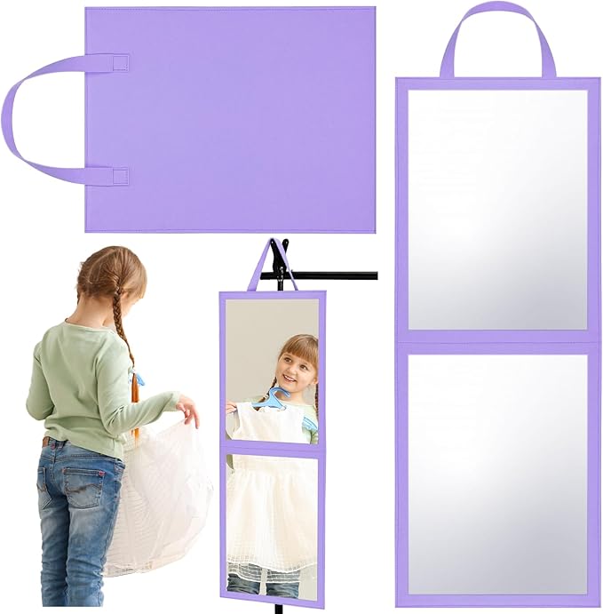 Foldable Portable Full Length Mirror for Dorm Dance Backstage Camping Travel Hanging Folding Makeup Body Mirror for Dancers Artists Home Aestheticians Spa(Purple,33.5" X 13.4")