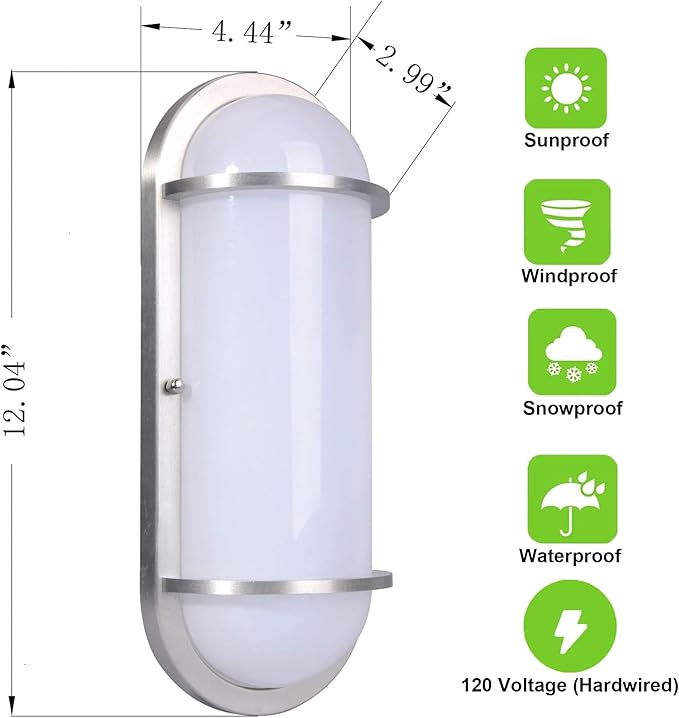 LIT-PaTH Outdoor Wall Lantern, LED Bulkhead for Wall Sconce Light, 12W, 1000 Lumen, 3000K Warm White, Aluminum Housing, PC Cover