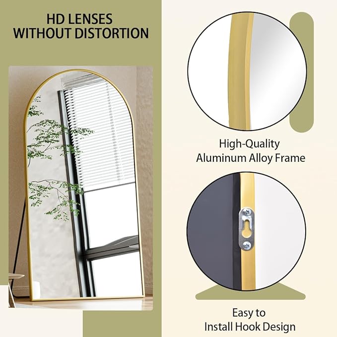 BEAUTYPEAK 77"x38" Large Arch Mirror Full Length, Oversized Wall Mirrors with Aluminum Alloy Frame, Full Body Floor Mirror for Bedroom, Dressing Room, Gold