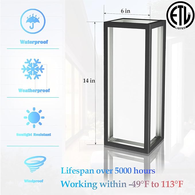 LED Smart Outdoor Wall Lights,14in 22W RGB+2700K-6500K Color Changing Wall Sconce, Waterproof LED Outdoor Porch Lights, APP Control,IP65 Waterproof,for House Porch Yards