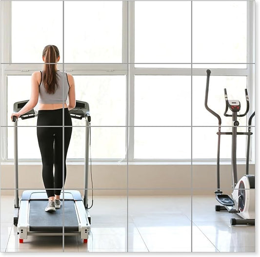 16 Pack 12x12 Inch Shatterproof Acrylic Mirror Tiles, Self-Adhesive Full Body Wall Mirrors for Bedroom, Home Gym, Bathroom & Living Room, Unbreakable Flexible Mirror Sheets