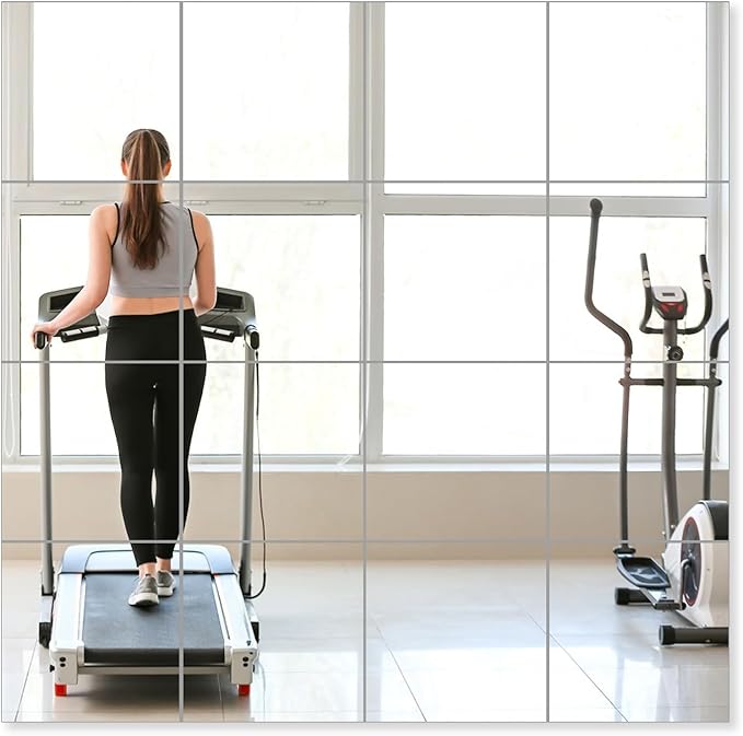 12 Pack 10x10 Inch Wall Mirror, Acrylic Mirror Tiles for Wall, Large Shatterproof Full Length Mirror, Self-Adhesive Plastic Sheets for Home Gym, Bedroom, Workout Room