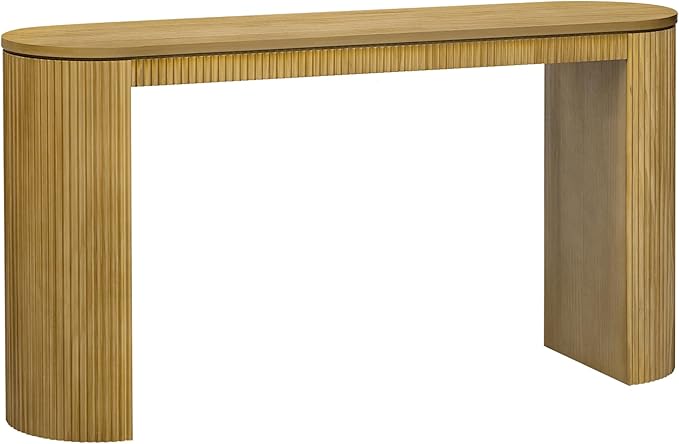 Modern Curved Console Table 59.2-Inch Fluted Entryway Sofa Table for Living Room Entrance Hallway Furniture, Natural