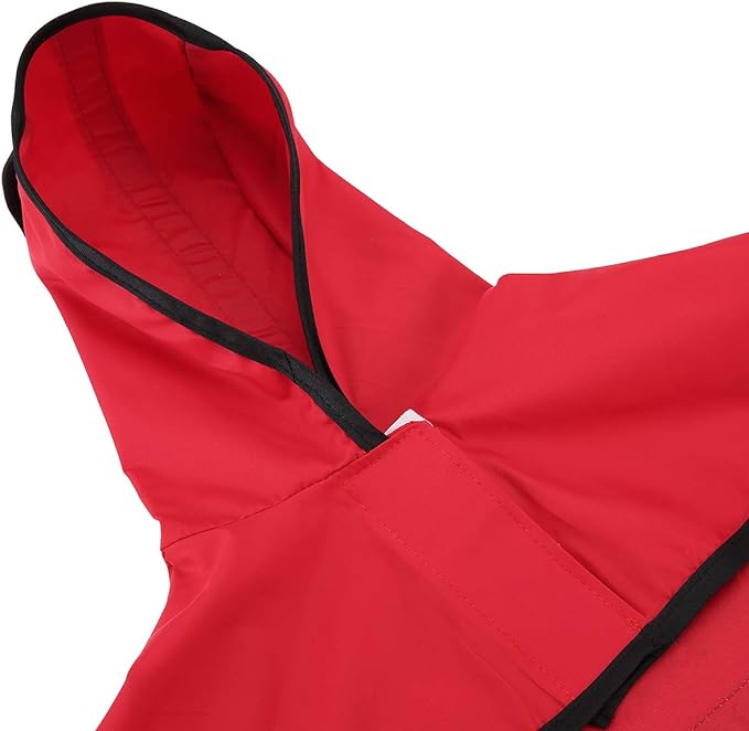 HDE Dog Raincoat Jacket Reflective Adjustable Hooded Pet Poncho Rain Coat with Leash Hole for Small to X-Large Dogs Red - L