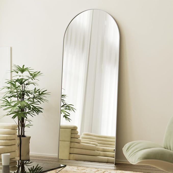BEAUTYPEAK 71"x26" Arch Full Body Floor Mirror, Full Length Mirror Hanging or Leaning Arched-Top, Wall Mirrors with Stand for Bedroom, Dressing Room, Silver