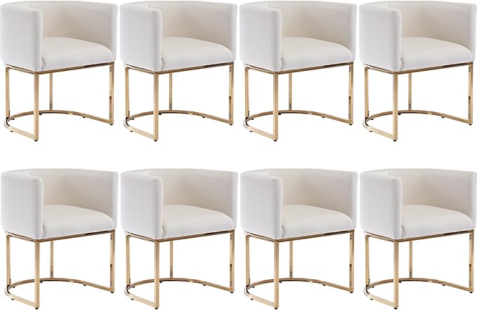 Velvet Dining Chairs Set of 8 Modern Barrel Arm Chairs with Golden Frame, Upholstered Kitchen Chairs 18.5" Wide Accent Chairs for Living Room Dining Room Restaurant, Beige