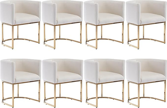 Velvet Dining Chairs Set of 8 Modern Barrel Arm Chairs with Golden Frame, Upholstered Kitchen Chairs 18.5" Wide Accent Chairs for Living Room Dining Room Restaurant, Beige