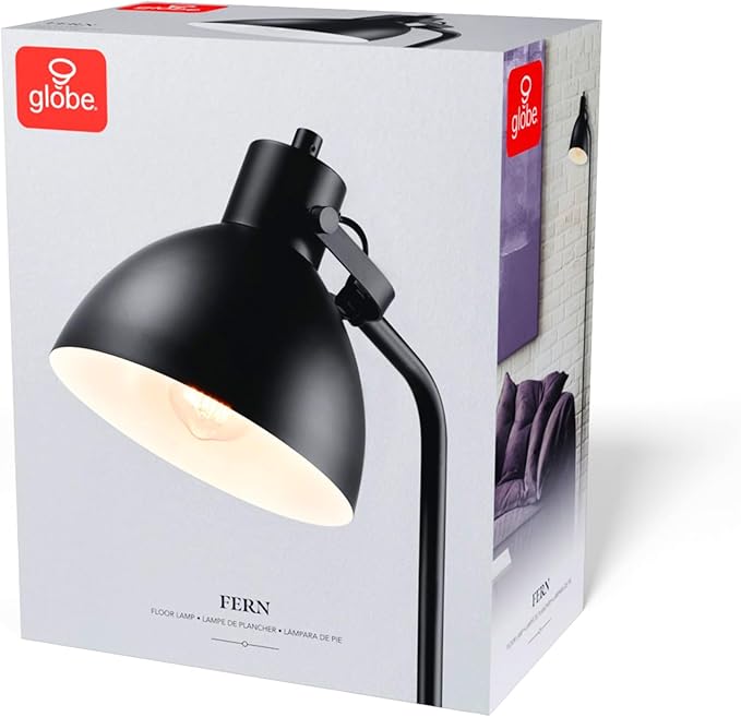 GLOBE Electric 60" Floor Lamp, Matte Black, On/Off Rotary Switch on Socket, 6-Foot Black Cord, Reading Light, Bedroom, Living Room, Home Decor