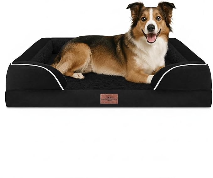Comfort Expression Large Dog Beds Waterproof Orthopedic Foam Dog Sofa Beds Comfy Pet Bed with Washable Removable Cover & Non-Slip Bottom(Large,Black)