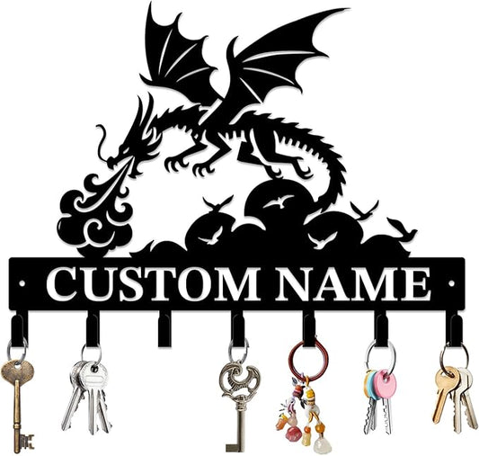 Personalized Evil Dragons Keys Hooks,Custom Name Metal Dragons Art Keys Hooks,Metal Dragons Lover Wall Home Storage Decorative Keys Hooks,Key Holder Hooks for Wall (Style G)