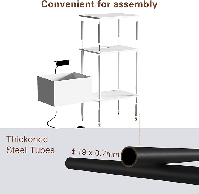 Small Side Table with Charging Station, End Table for Small Spaces, Slim Nightstand with Outlet,Sofa Beside Table, 3-Tier Storage Shelf,Living Room, Bed Room, Natrual White