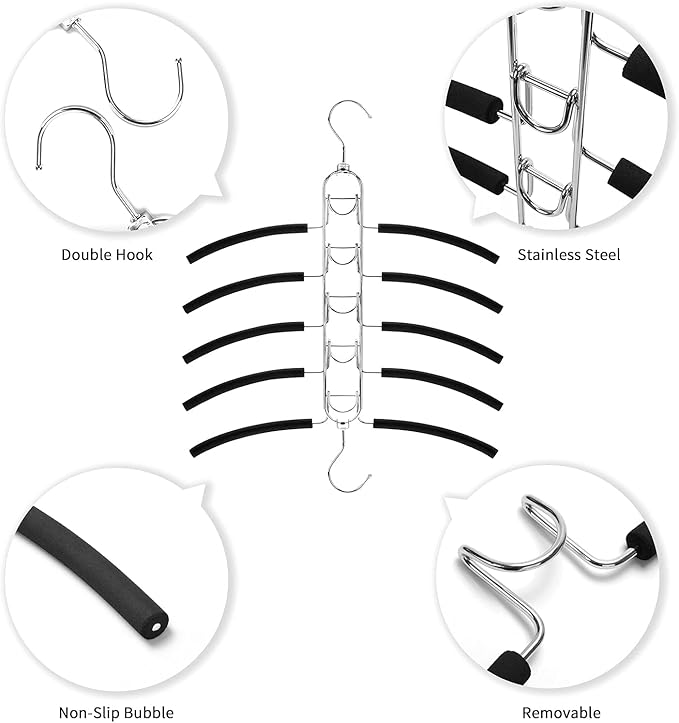 Nature Smile 2 Pack 5 in 1 Anti Slip Clothes Hangers,Space Saver Magic Metal Hangers,Multi Layers Wardrobe Clothes Rack,Heavy Duty Metal Blouse Hanger Closet Storage Organizer