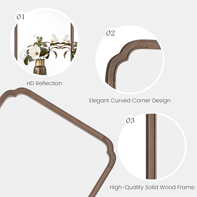 HOMECOOKIN Wood Bathroom Mirrors for Wall Mounted, 30" x 40" Rustic Wood Frame Wall Mirrors Decorative for Living Room or Bedroom Vanity Mirror (Walnut) A