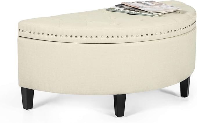 Homebeez 43" Half Moon Storage Ottoman, Button Tufted Bedroom Benches for Entryway Living Room (Cream)
