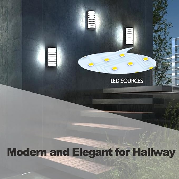 Sytmhoe Modern Outdoor Wall Sconce Lights,LED Exterior Wall Light Fixtures,6000k Cool White Wall Mounted LED Lamps,Black Porch&Patio Light for House,IP65 Waterproof for Hallway Stairs Gardens(6000k)