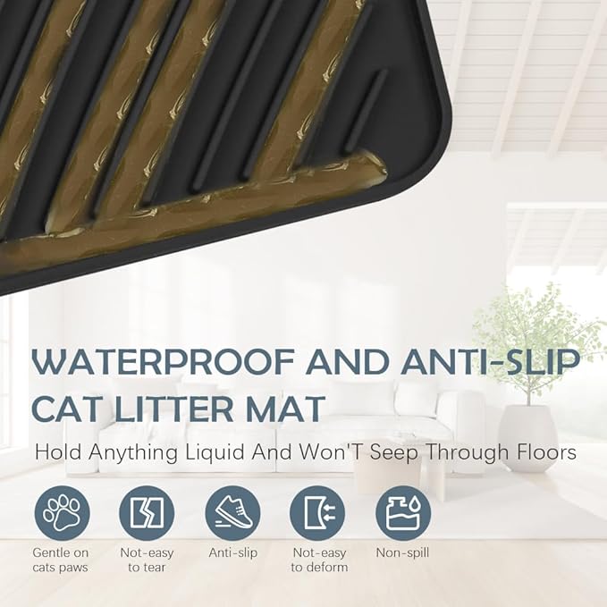 Cat Litter Mat, Silicone Kitty Litter Mat Waterproof Litter Catcher Mat, Litter Box Mat, Cat Litter Trapper for Floor, Anti-Slip and Easy to Clean (Black)