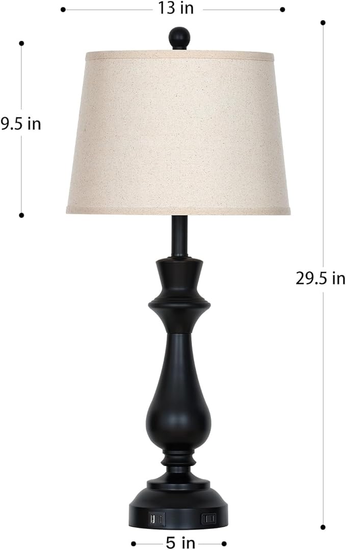 Modern Black Table Lamp for Living Room,30" Tall Bedside Lamp with USB Charging Port,3-Way Dimmable Touch Nightstand Lamp for Bedroom Desk Side Table Office,Black-1P