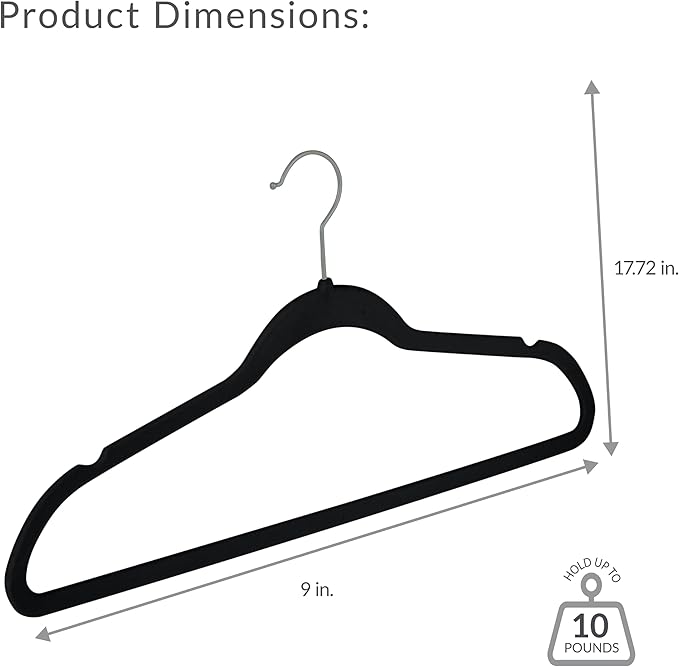 Simplify 10 Super Slim Velvet Huggable Hangers in Black