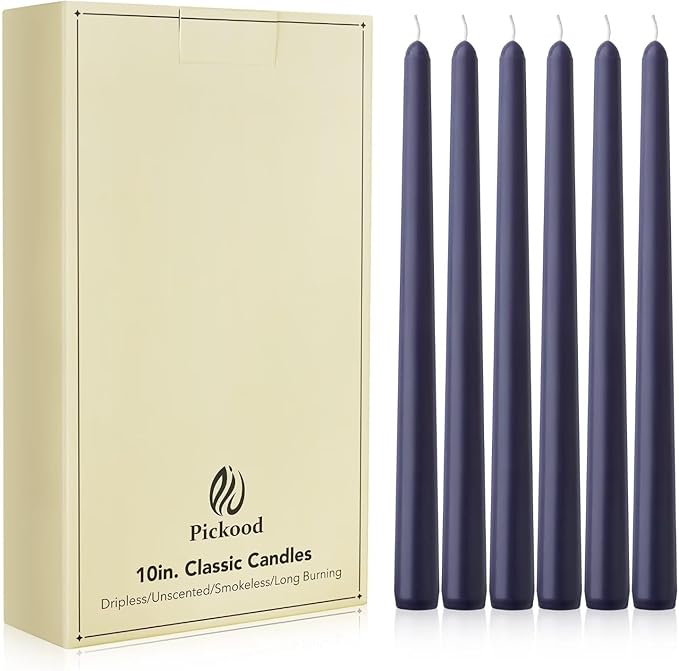 New Burning Formula Unscented Dripless 10-Inch Taper Candles Set of 12 - Navy Blue, for Wedding, Dinner - Smokeless, Long Burning - Hand Poured, Colored Tall Candlesticks - Azul Marino