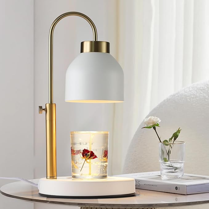 Hasun Candle Warmer Lamp, Safe Electric Candle Warmer Lamp with Timer and Adjustable Height/Heat, 2-8H Timer No Flames Dimmable Scented Candle Lamp for Jar, Candles Warmer with 2 Bulbs (White03)