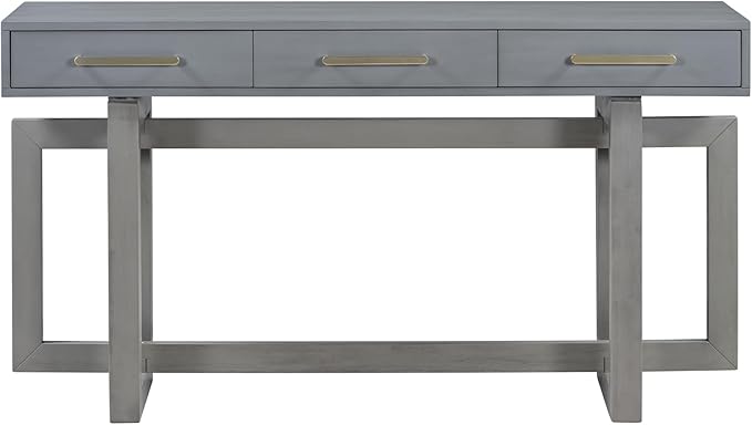 Knocbel Long Console Table with 3 Drawers and Handle, Elegant Entryway Sofa Table End Table with Cross Sled Base for Living Room Foyer, Corridor 15.7" D x 57" W x 30.6" H Antique Gray