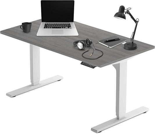Progressive Desk Stand Up Adjustable Height Electric Standing Desk - 60"x30" Dual Motor, Computer Workstation Sit Stand Table for Home Office - Gray Oak, White Frame