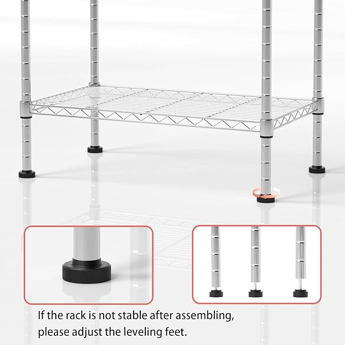 5 Tier Shelving Unit, 176 LBS Per Shelf Height Adjustable Narrow Storage Shelves, Heavy Duty Metal Garage Metal Shelves for Kitchen, Restaurant, Pantry, Laundry, 23"x 13.4"x 59", Chrome