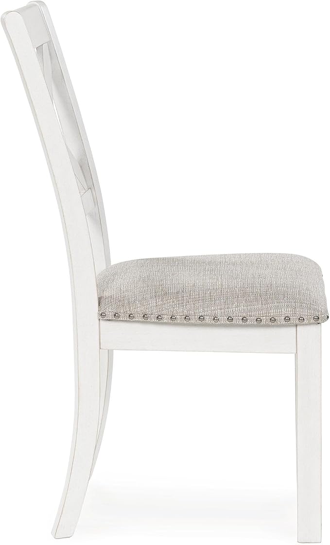 Signature Design by Ashley Robbinsdale Casual Upholstered Solid Wood Dining Chair with Nailhead Trim, Set of 2, White & Light Gray