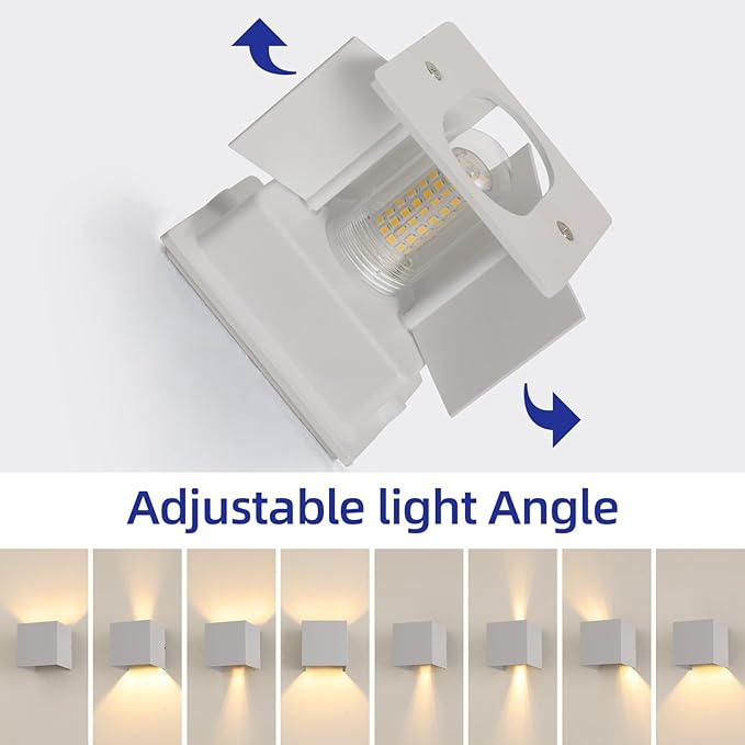 2 Pack Outdoor Wall Lights Exterior/Interior Wall Sconces Up and Down Lights IP65 Waterproof G9 Base Socket Modern Outdoor Lighting Square Aluminum White 3000K Warm Lights, Adjustable Light Angle