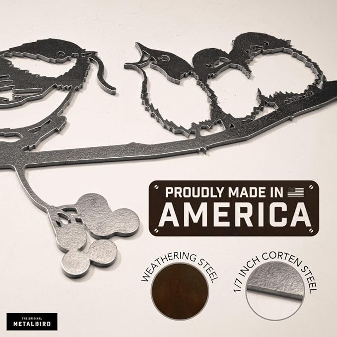 METALBIRD - Chickadee & Chicks - Outdoor Tree Ornaments in Corten Steel - Metal Art Proudly Made in The USA