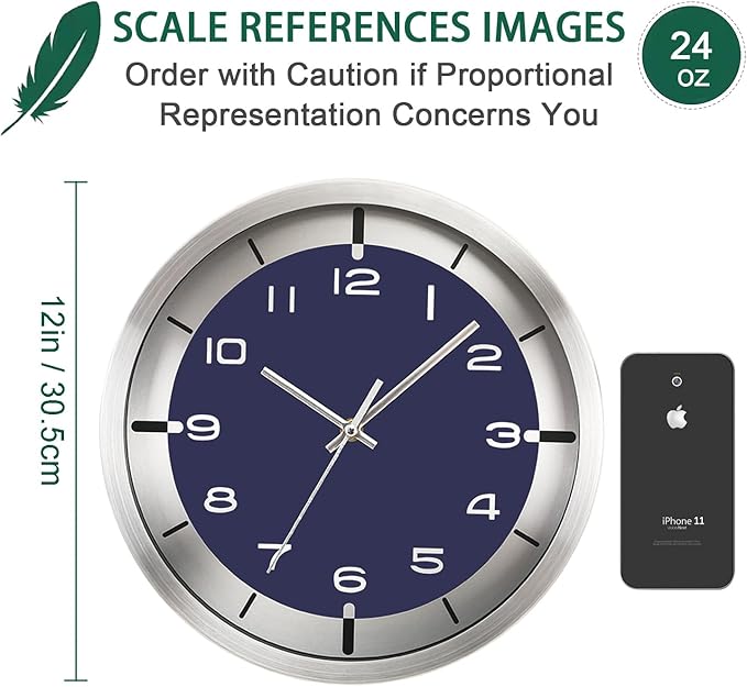 Silent Wall Clock Decorative,Analog Stainless Steel Wall Clock Battery Operated