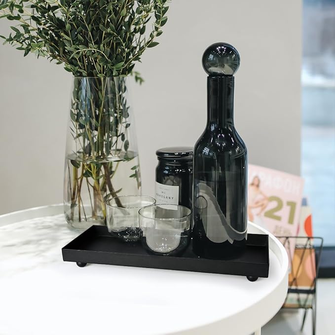 Rectangle Black Matte Metal Tray, Suit for Candle Holder, Vanity Decor Projects, Bathroom Toilet Tank Tray, Perfume or Jewelry Storage, and Coffee Table Centerpiece-Mini